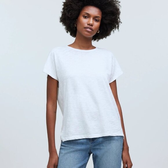 New Madewell Dolman-Sleeve Crewneck Slub Short Sleeve Eyelet White Tee NWT XS - Picture 1 of 9